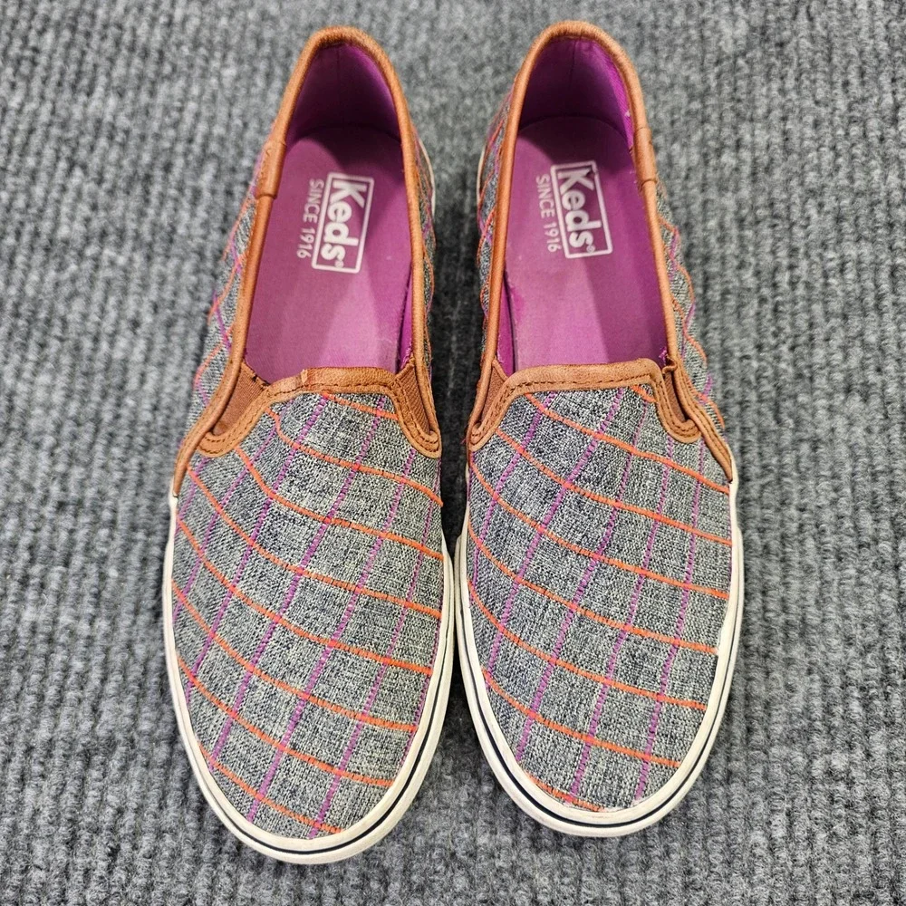 Keds Slip On Women 7.5 Gray Plaid Champion WF55720 Canvas Casual Loafers